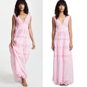 Temptation Positano Maldive Maxi Dress Pink Sleeveless Lace Crochet Silk Cotton